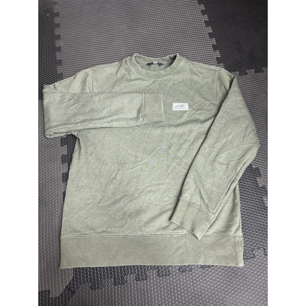 Eddie Bauer Men's Small S Crew Neck Pullover Sweatshirt Olive Green Logo Patch